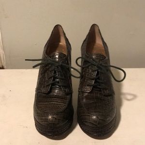 BCBG Olive green crocodile heels